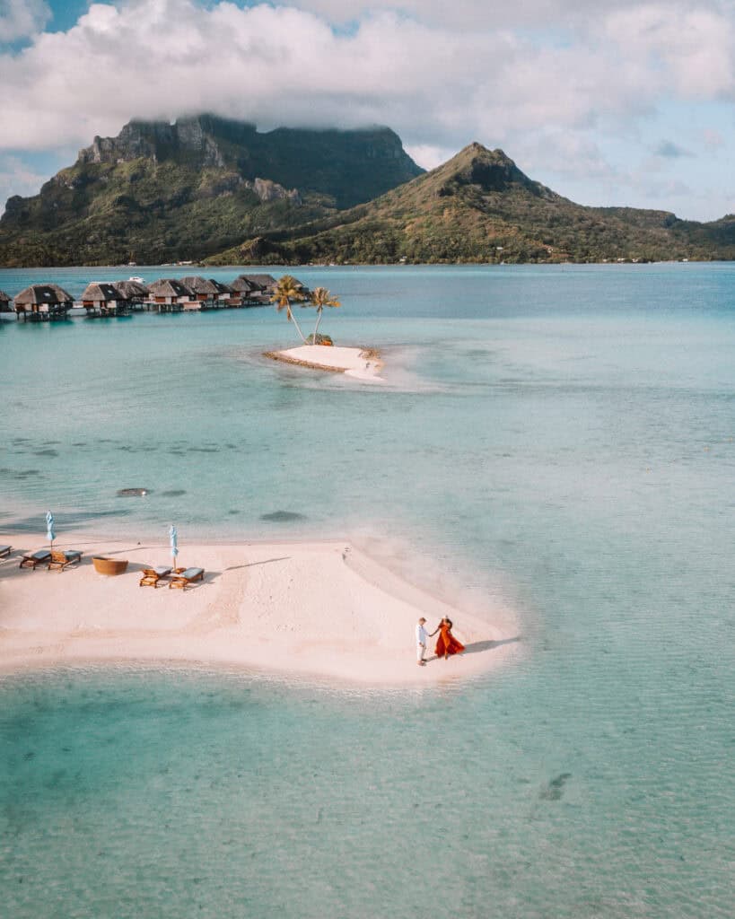 Couple Drone Photography At Four Seasons Bora Bora Hotel