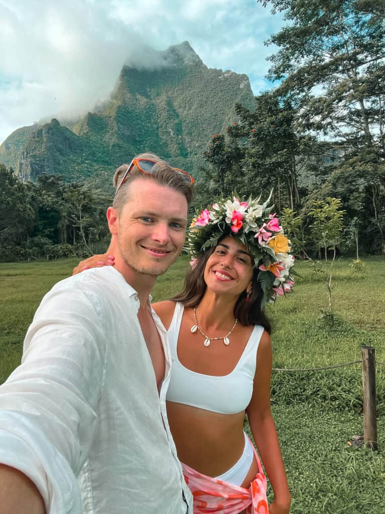 Couple Photo In Moorea With Flower Crown